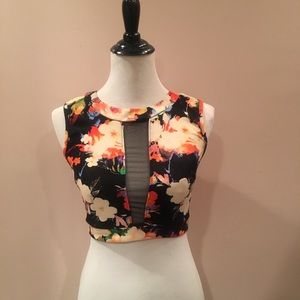 Floral crop top with black sheer